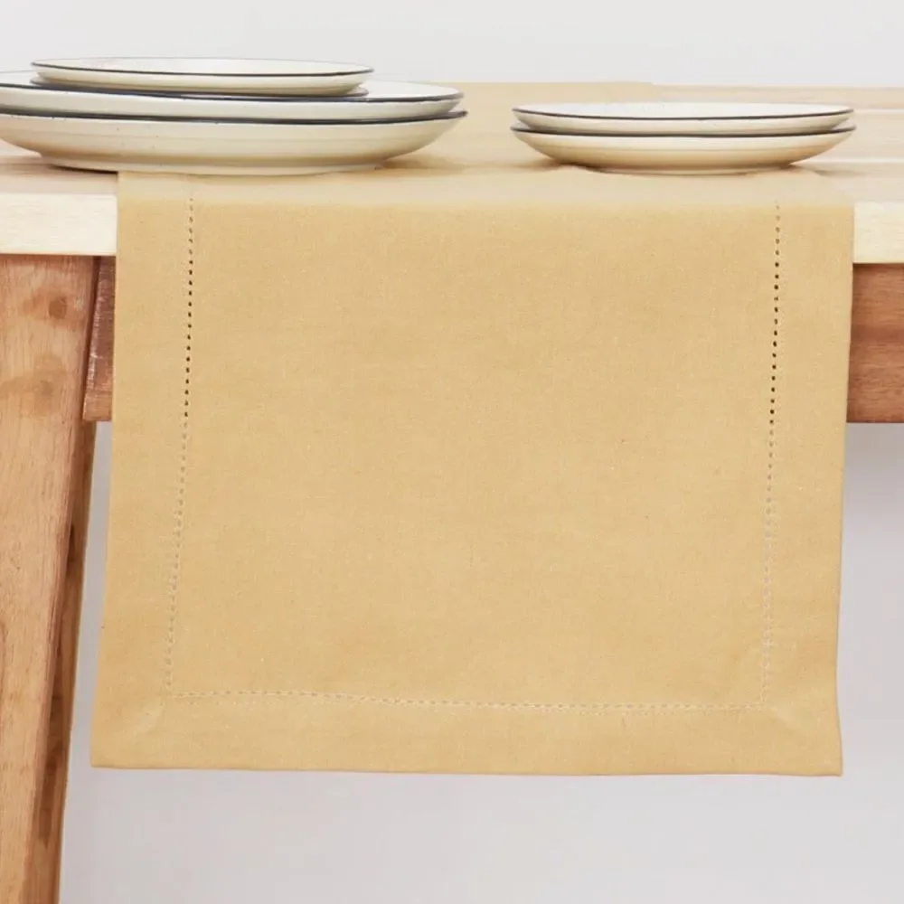NWT New PurpleEssences Beige Hemstitch Table Runner Cotton 14 x 72